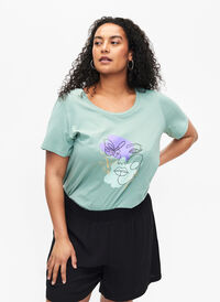 T-shirt en coton avec motif, Ch. Green w. Face, Model
