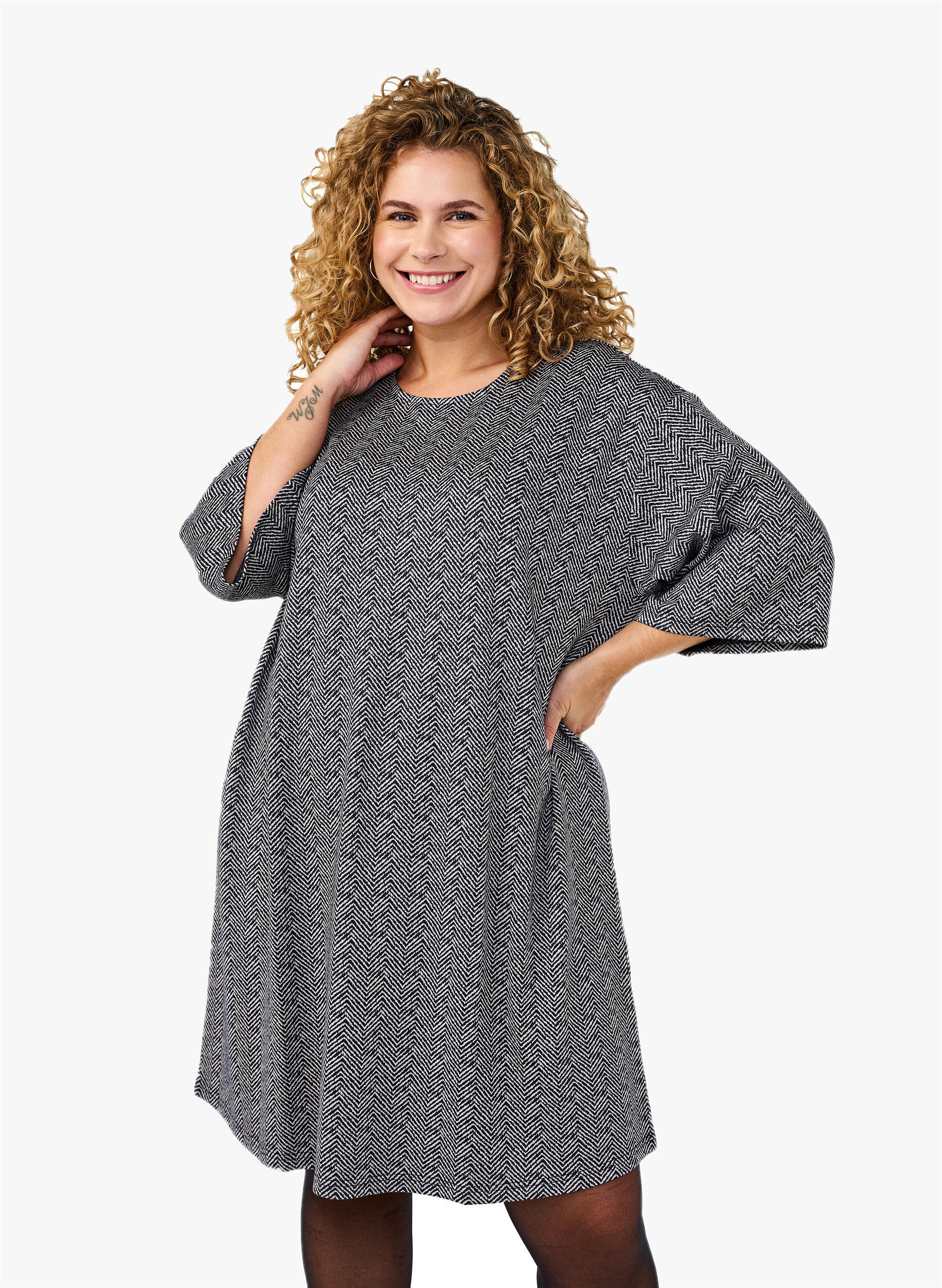 ZizziJurk met patroon en 3/4 mouwen, Blauw, Model image number 0