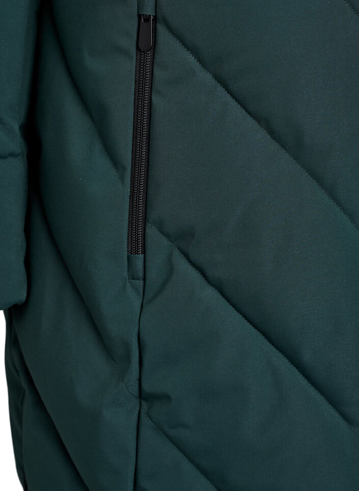 Long manteau d'hiver à fermeture à attaches et col en fausse fourrure, Vert foncé, Packshot image number 3
