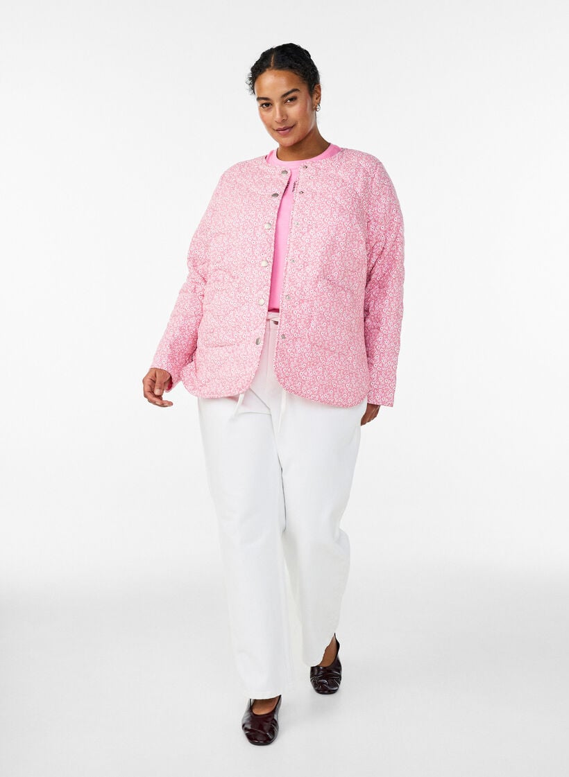 Veste matelass&eacute;e l&eacute;g&egrave;re &agrave; imprim&eacute; floral, Rose, Model image number 1
