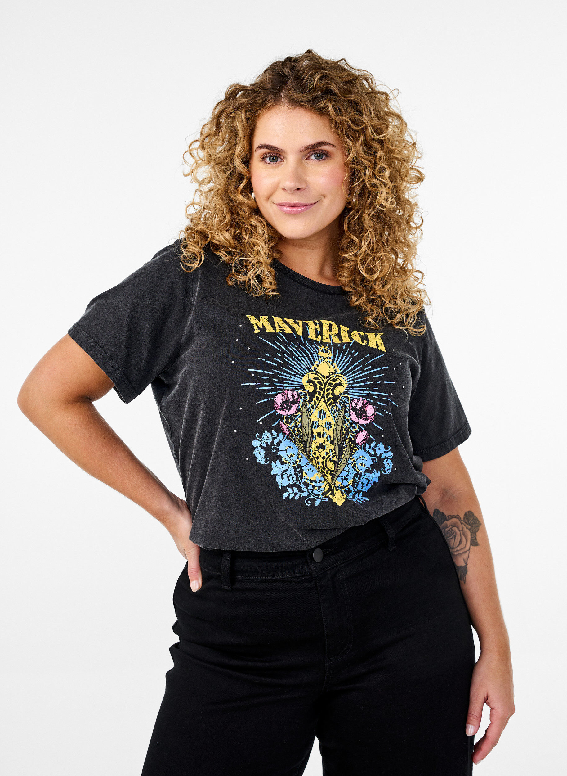 ZizziT-shirt in biologisch katoen met grafische print, Grijs, Model image number 0