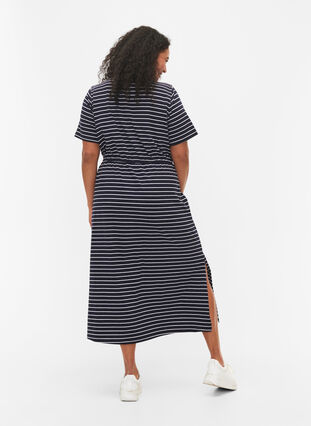 Katoenen midi-jurk met korte mouwen, Night Sky Stripe, Model image number 1