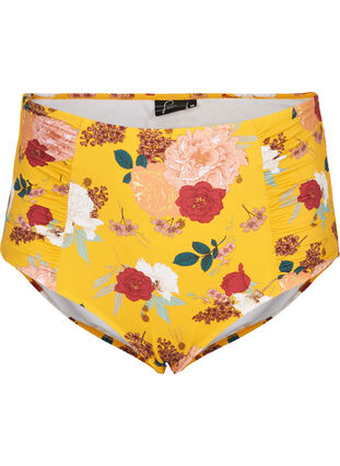 Bas de bikini taille haute à imprimé fleuri, Yellow Flower Print, Packshot image number 0