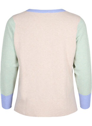 Gebreide blouse met colourblock en v-hals, Pumice Stone Mel.Com, Packshot image number 1