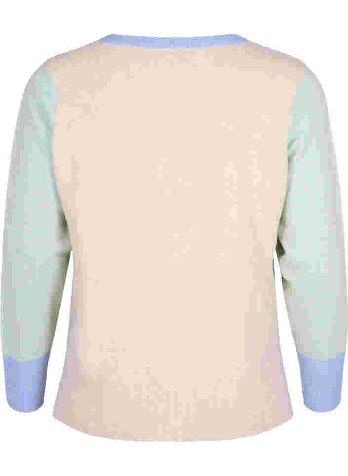 Gebreide blouse met colourblock en v-hals, Pumice Stone Mel.Com, Packshot image number 1