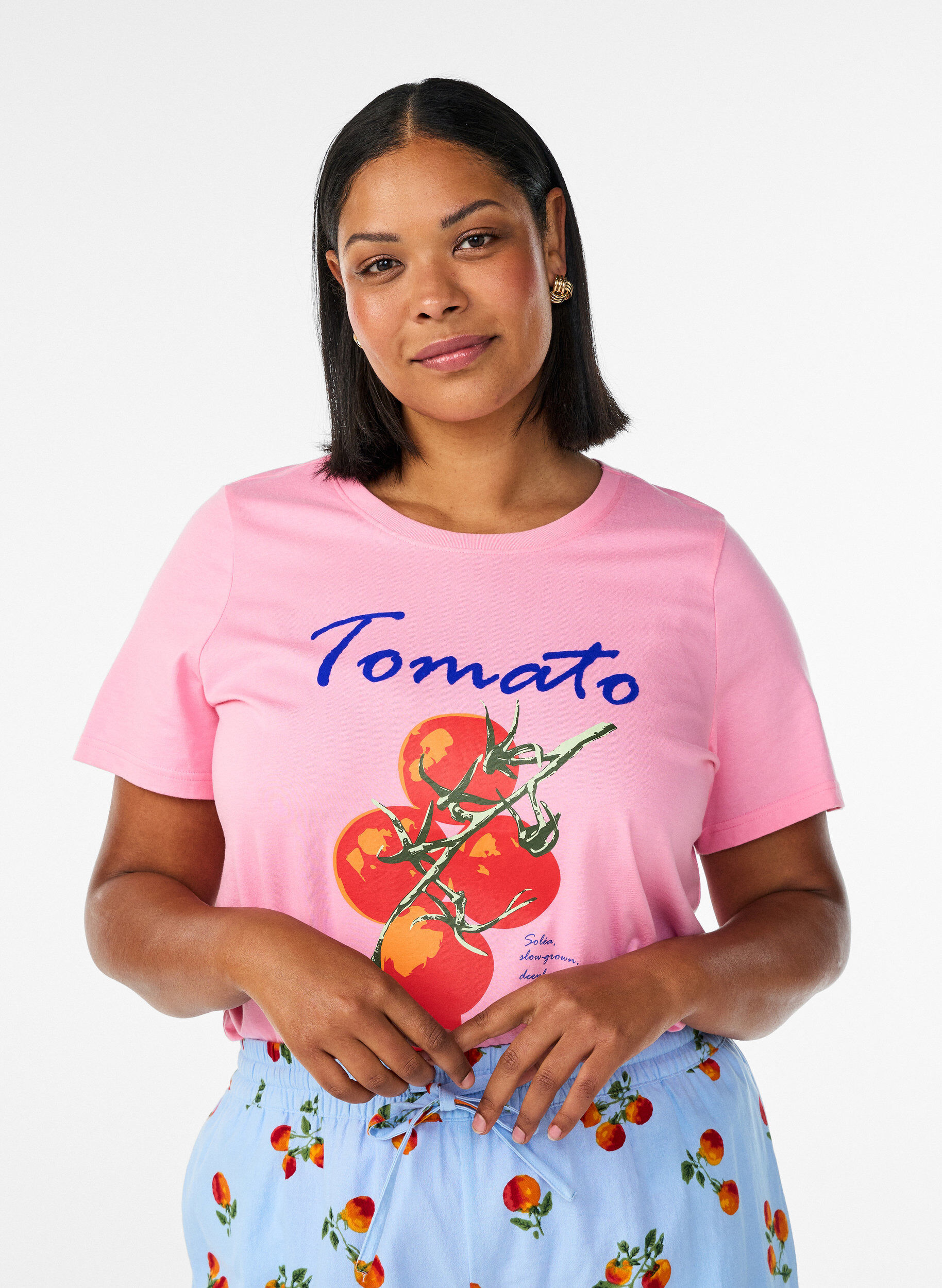 ZizziT-shirt van biologisch katoen met tomatenprint, Roze, Model image number 0