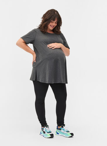 T-shirt de grossesse à manches courtes en coton, Dark Grey Melange, Model image number 2