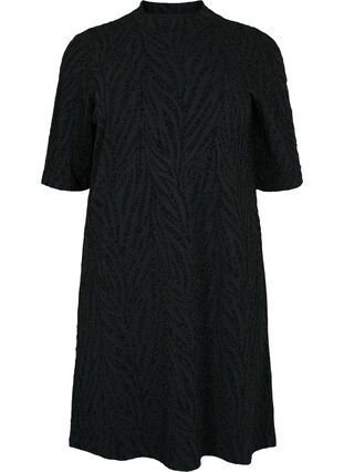 Gedessineerde jurk met glitter en korte mouwen, Black/Black Lurex, Packshot image number 0