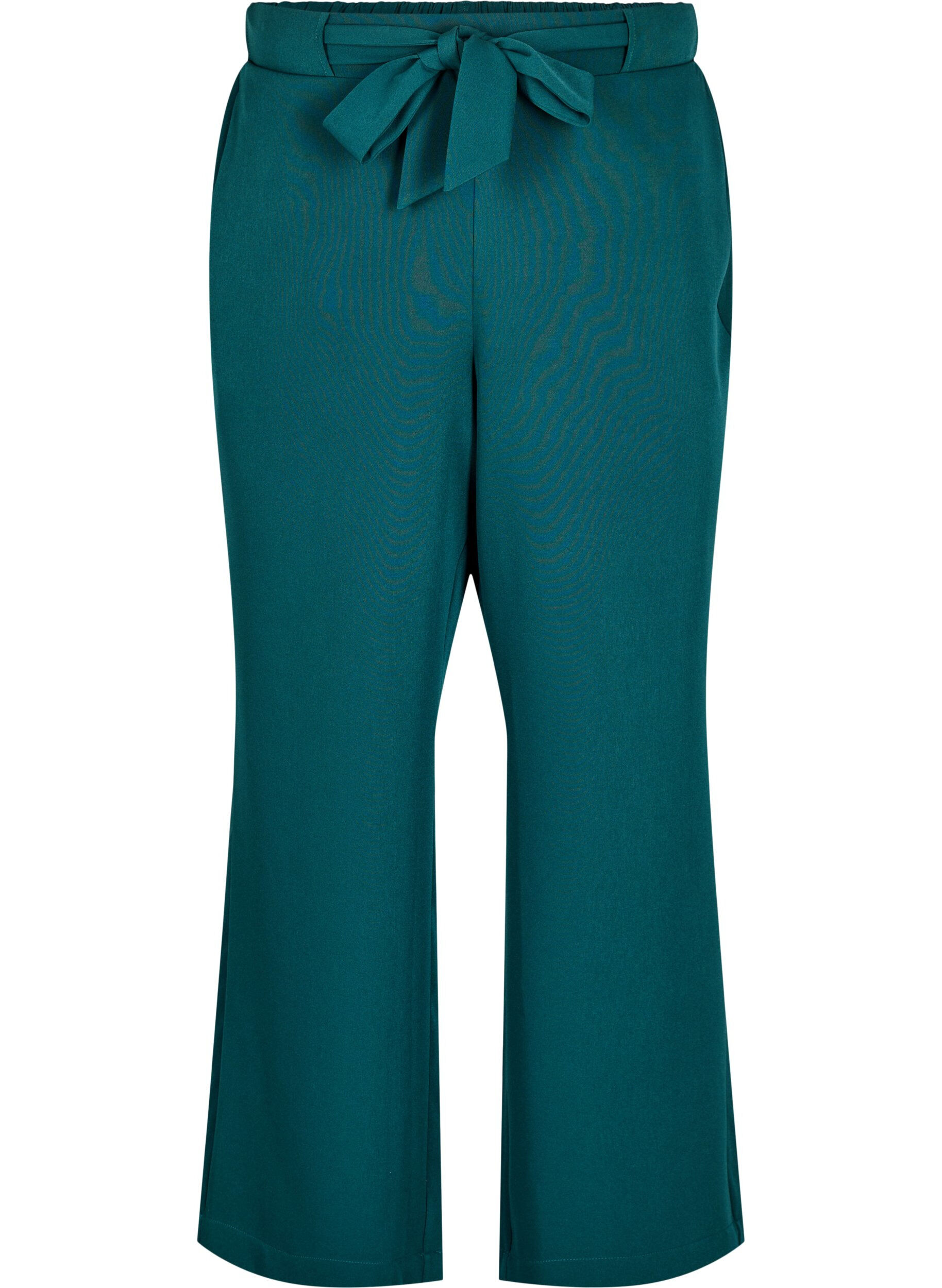 ZizziLuchtige broek met hoge taille en strikriem, Groen, Packshot image number 0