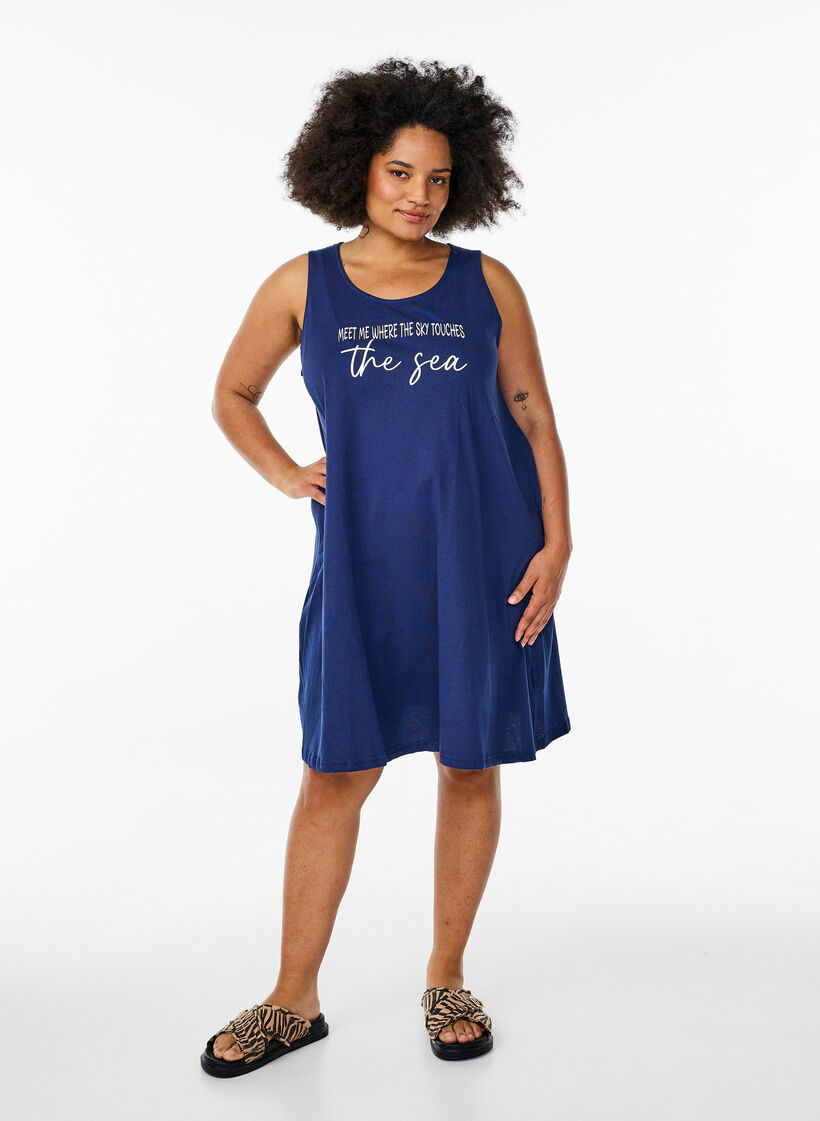 Mouwloze A-lijn jurk, Blauw, Model image number 1