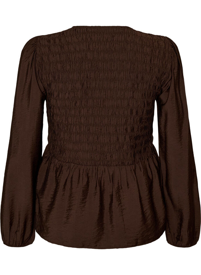 Blouse met smock en lange mouwen, Bruin, Packshot image number 1