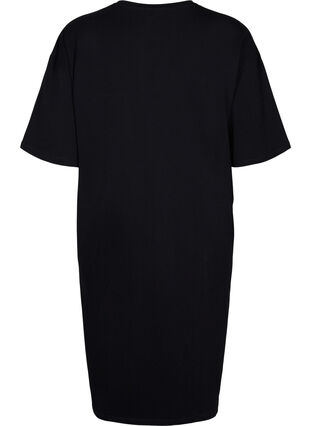 Robe en coton à manches courtes avec fente, Black, Packshot image number 1