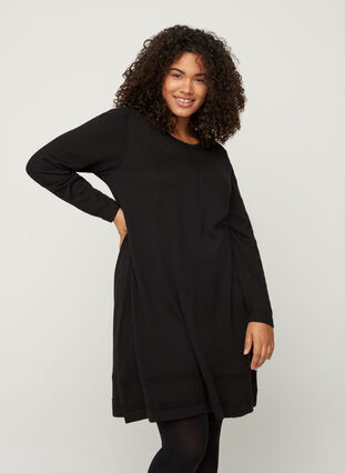 Robe en tricot manches longues trapèze, Black, Model image number 0