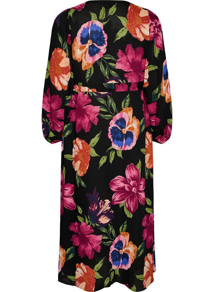 Robe maxi avec encolure cache-c&oelig;ur et manches longues, Noir, Packshot image number 1