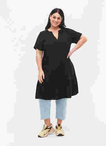 Viscose jurk met korte mouwen en v-hals, Black, Model image number 2