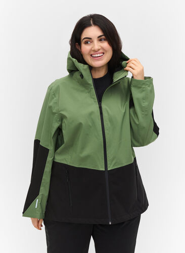Veste de randonnée imperméable à capuche, Hedge Green Comb, Model image number 0