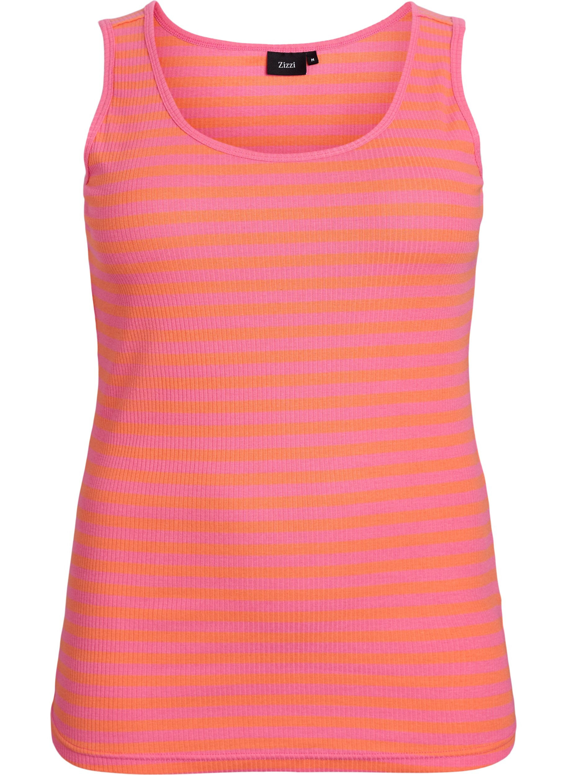ZizziGestreepte tanktop met een ribstructuur, Oranje, Packshot image number 0