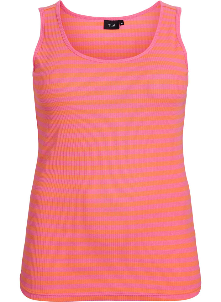 Gestreepte tanktop met een ribstructuur, Oranje, Packshot image number 0