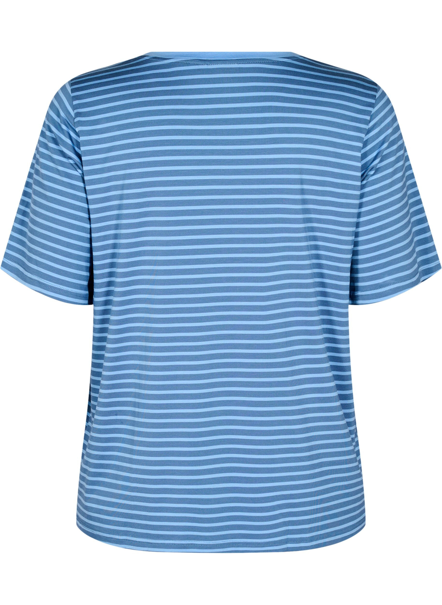 ZizziT-shirt met TENCEL&trade; Lyocell en strepen, Blauw, Packshot image number 1