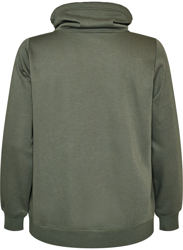 Sweat &agrave; col montant et poches, Vert, Packshot image number 1