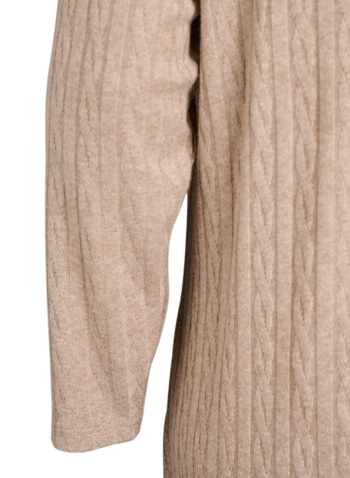 Jurk met kabelstructuur en V-hals, Beige, Packshot image number 3