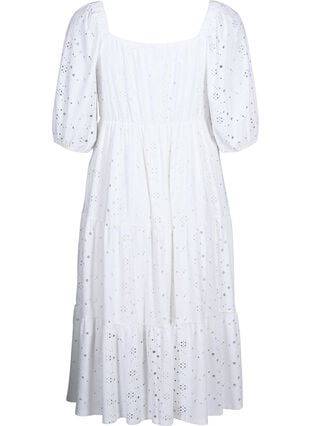 Robe longue avec un motif en dentelle et une encolure carrée, Bright White, Packshot image number 1