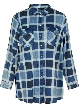 Geruite blouse met borstzakken in katoen, Blue/Black Check, Packshot image number 0