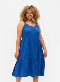 Effen katoenen strapless jurk, Victoria blue, Model