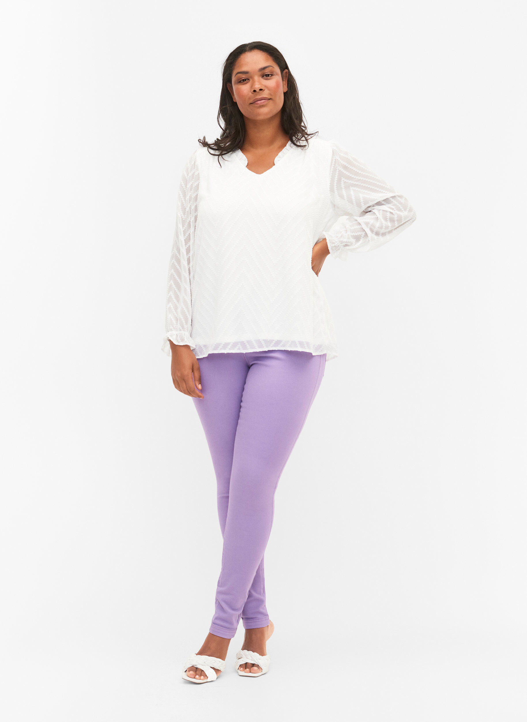 ZizziAmy jeans met hoge taille en super slanke pasvorm, Chalk Violet, Model image number 0