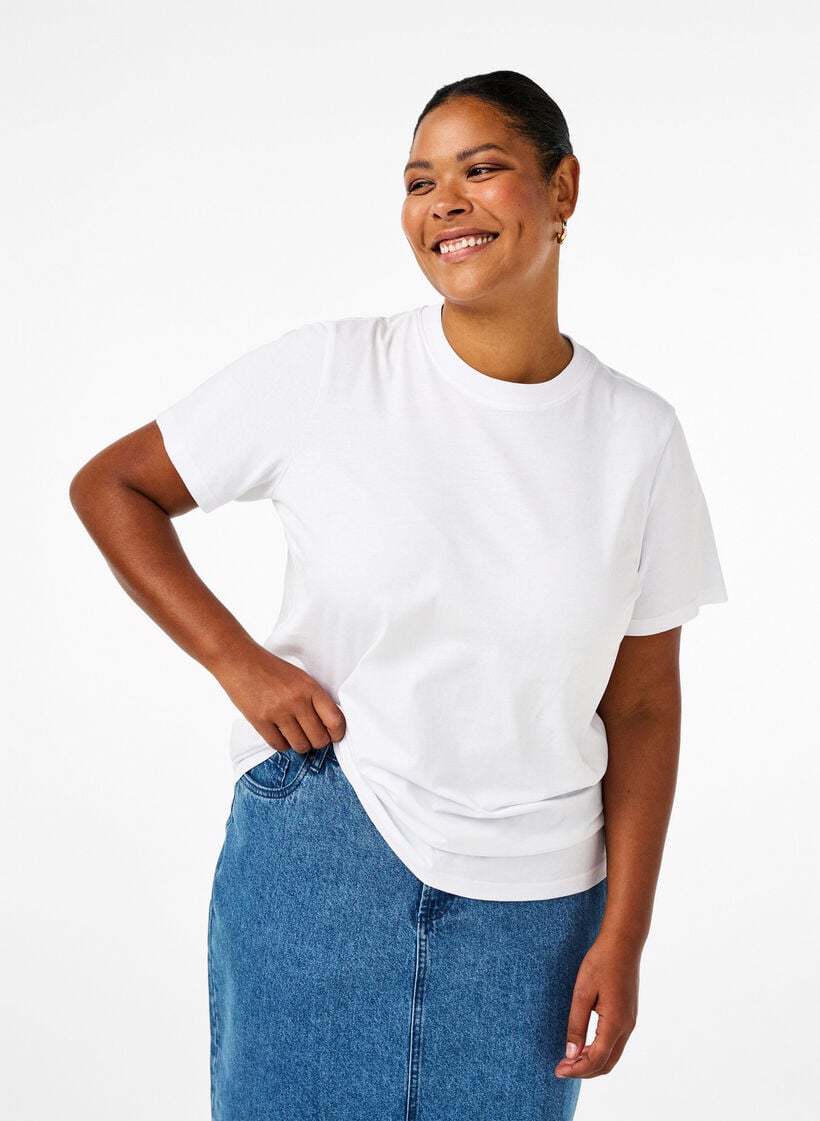 T-shirt basique en coton &agrave; col rond, Blanc, Model