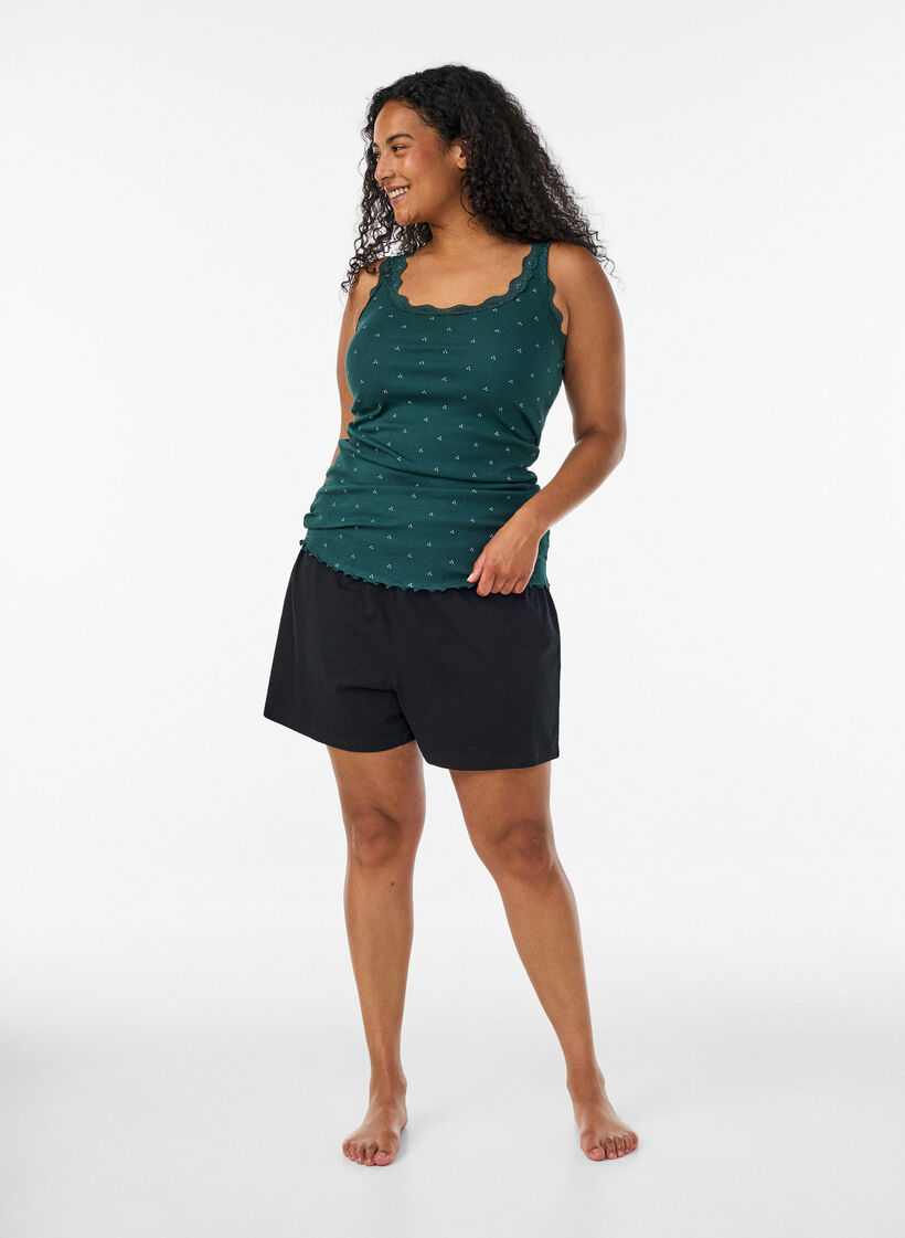 Top met print en kanten rand, Groen, Model image number 1