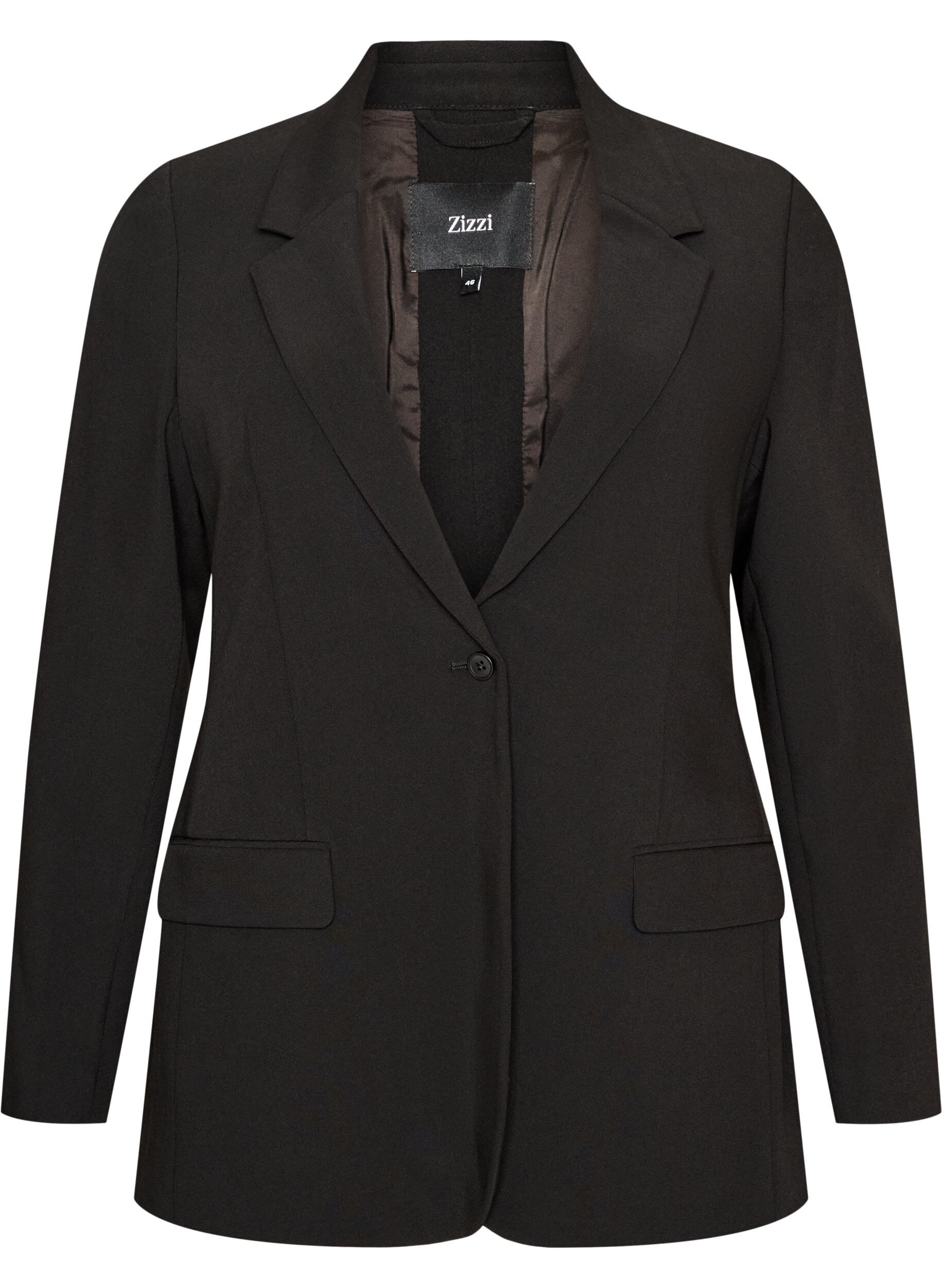 ZizziBlazer met split aan de achterkant en strikdetail, Zwart, Packshot image number 0