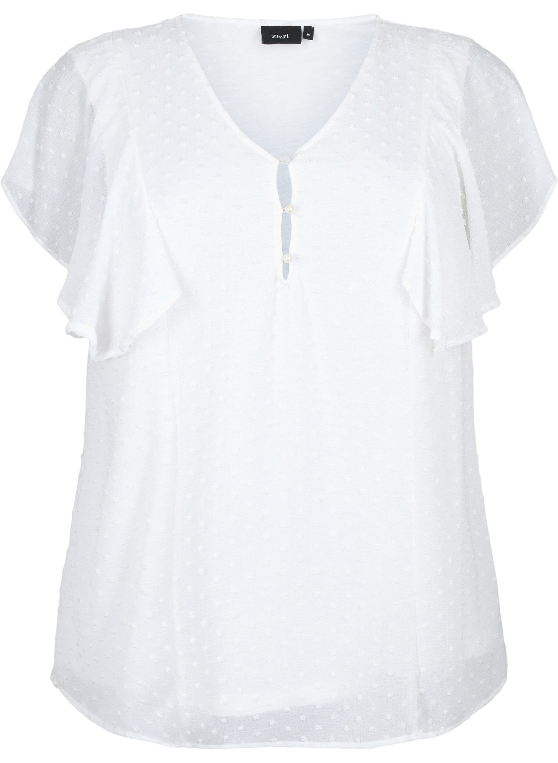 ZizziBlouse met gestippelde textuur en korte mouwen, Bright White, Packshot image number 0
