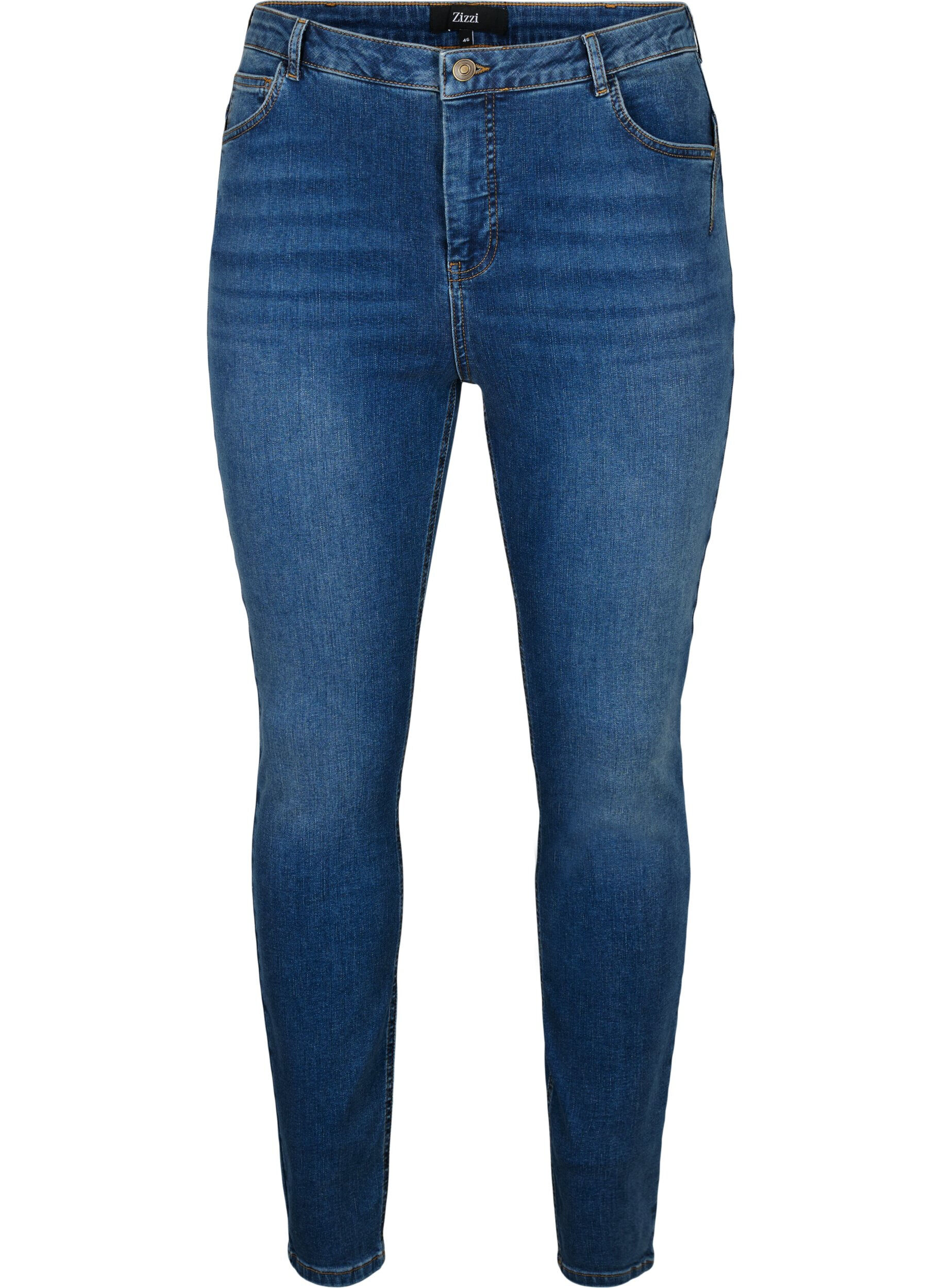 ZizziSuper slanke Amy jeans met hoge taille, Blue denim, Packshot image number 0