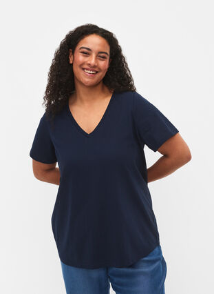 T-shirt à manches courtes avec col en V, Navy Blazer, Model image number 0