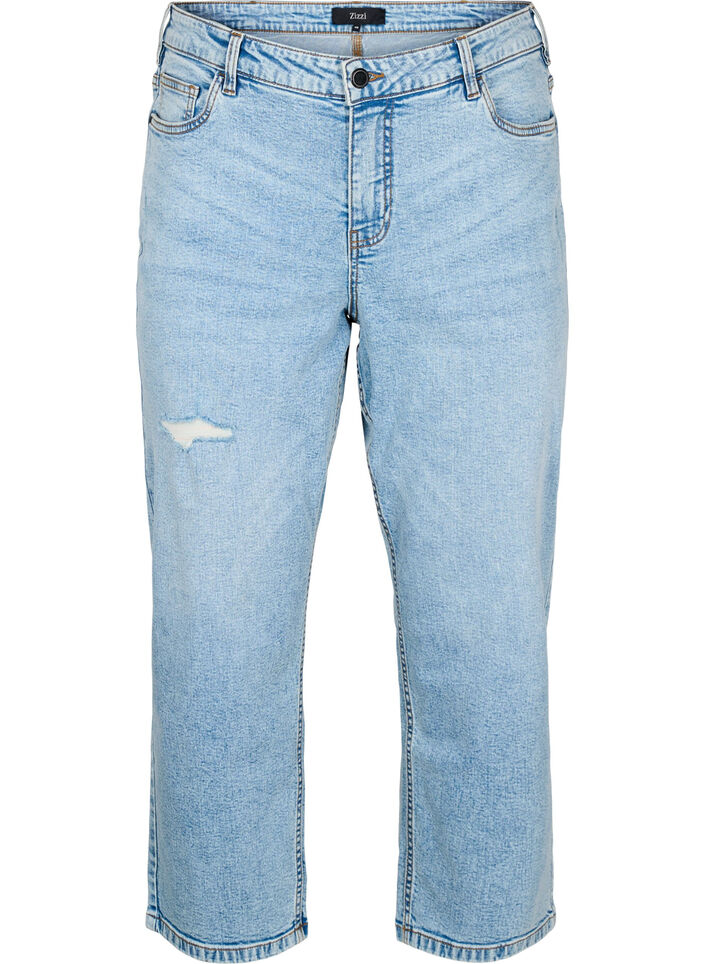 Gecropte Vera jeans met distressed details, Blauw, Packshot image number 0