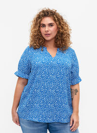 Korte mouw blouse met print (GRS), Blue Ditsy, Model