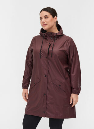 Veste de pluie avec capuche et fermeture boutonnée, Bitter Chocolate, Model image number 0