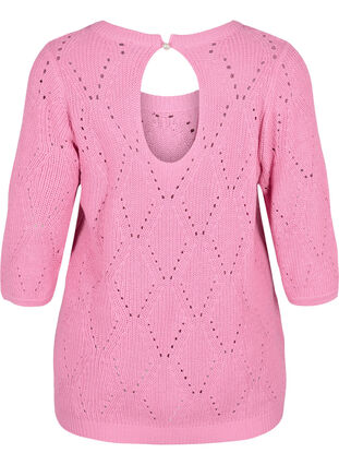 Chemisier en tricot avec manches 3/4 et motif de dentelle, Begonia Pink, Packshot image number 1