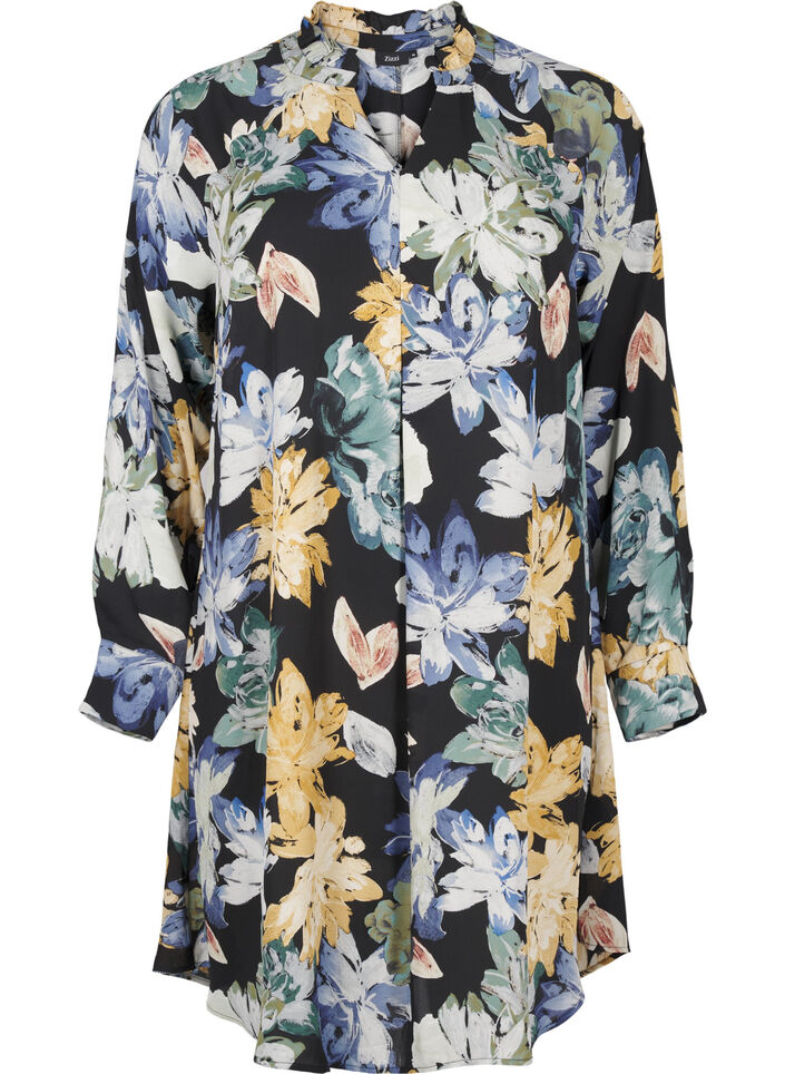 Jurk met lange mouwen en bloemenprint, Yellow Flower AOP, Packshot image number 0