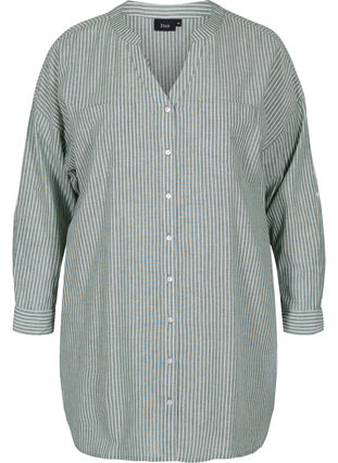 Gestreepte blouse in 100% katoen, Cilantro Stripe , Packshot image number 0