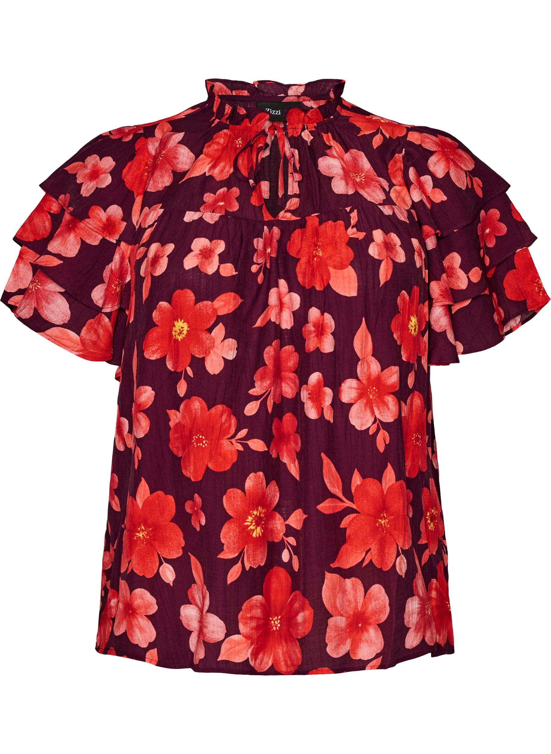 Floral viscose blouse met ruches mouwen