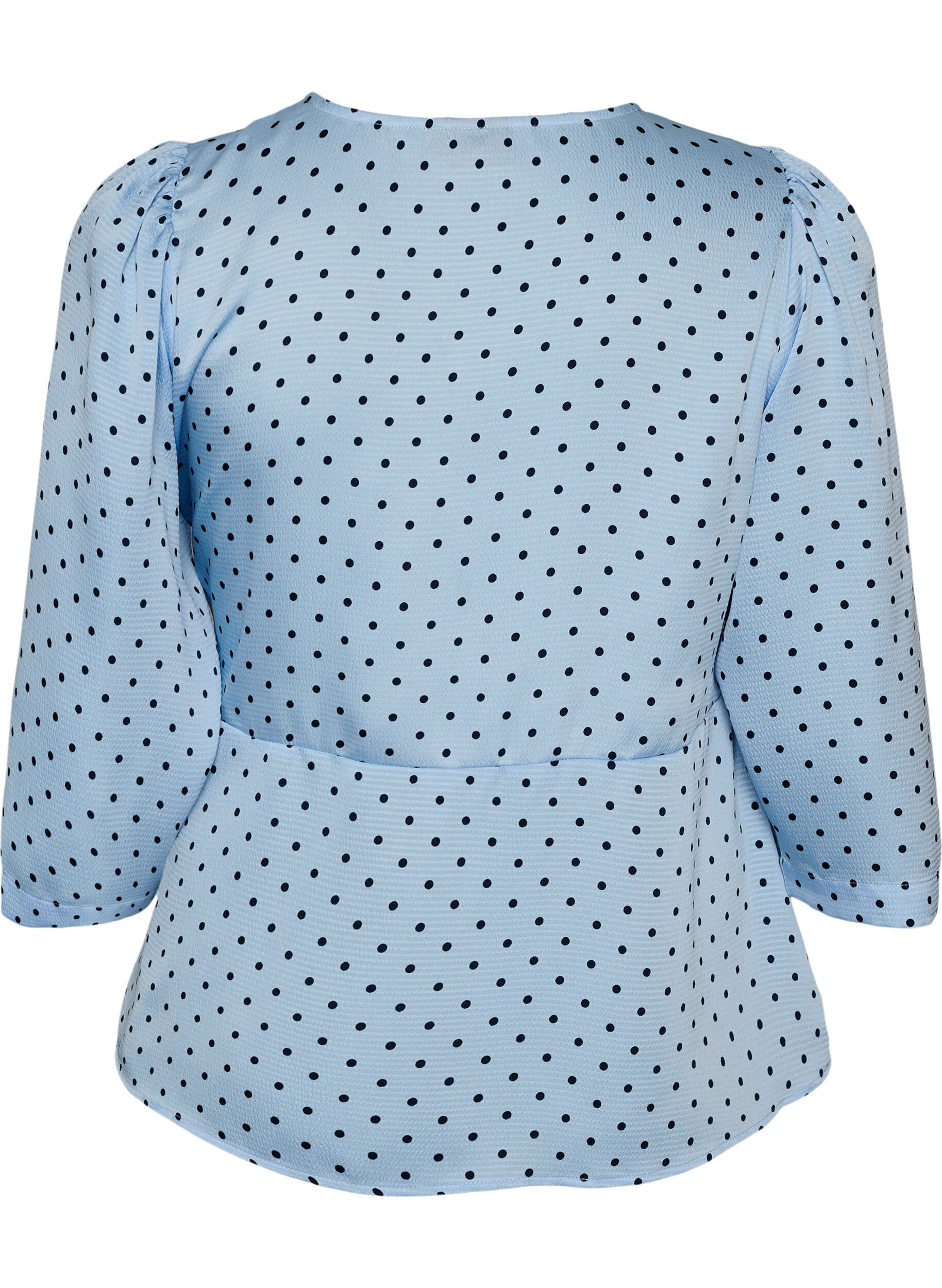 Zizzi Blouse &agrave; pois avec lien &agrave; nouer et manches 3/4, Bleu Clair, Packshot image number 1