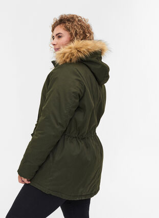 Short parka jacket with faux-fur hood, Forest Night, Model image number 1
