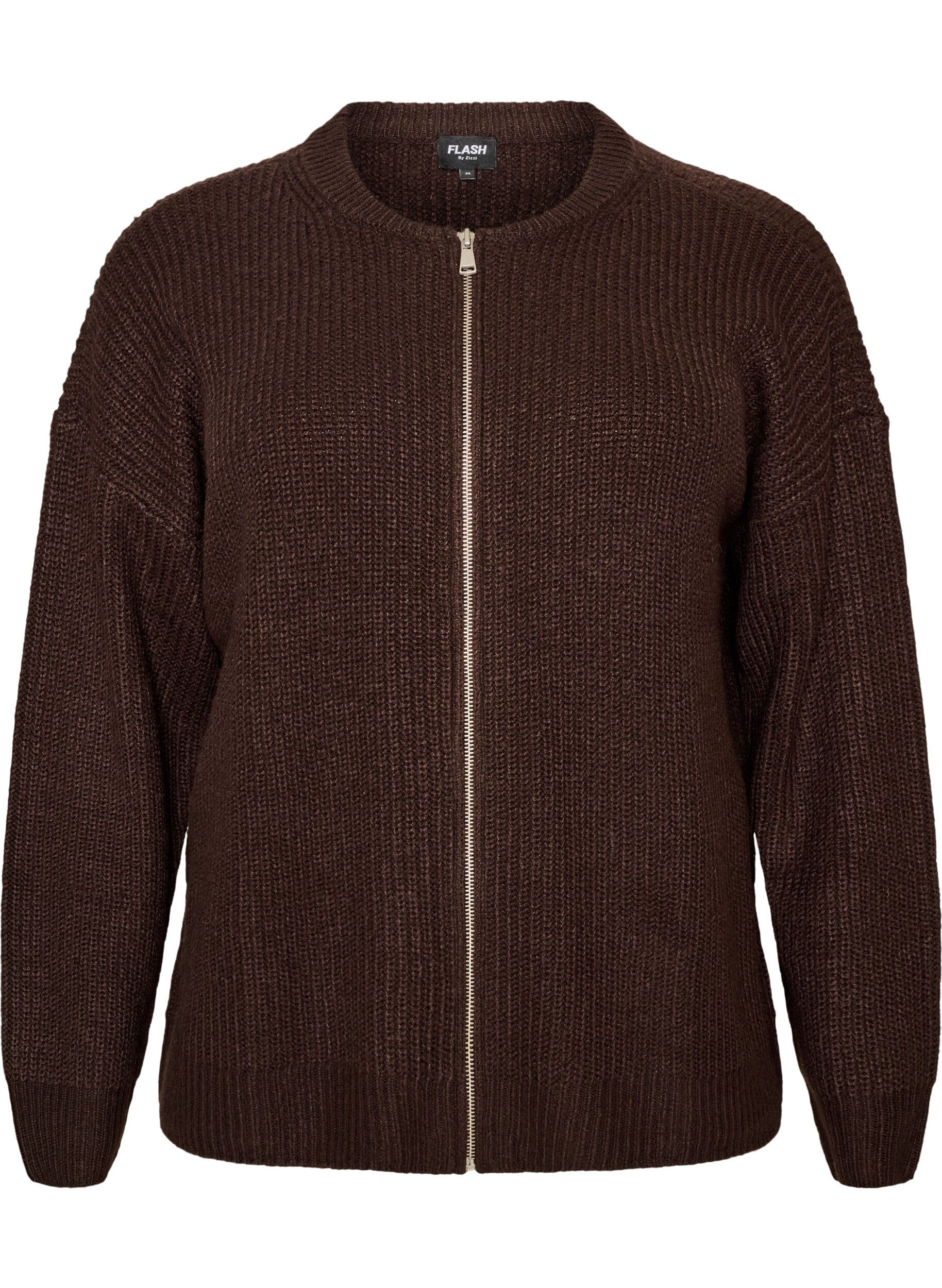 ZizziGebreid vest met rits, Bruin, Packshot image number 0