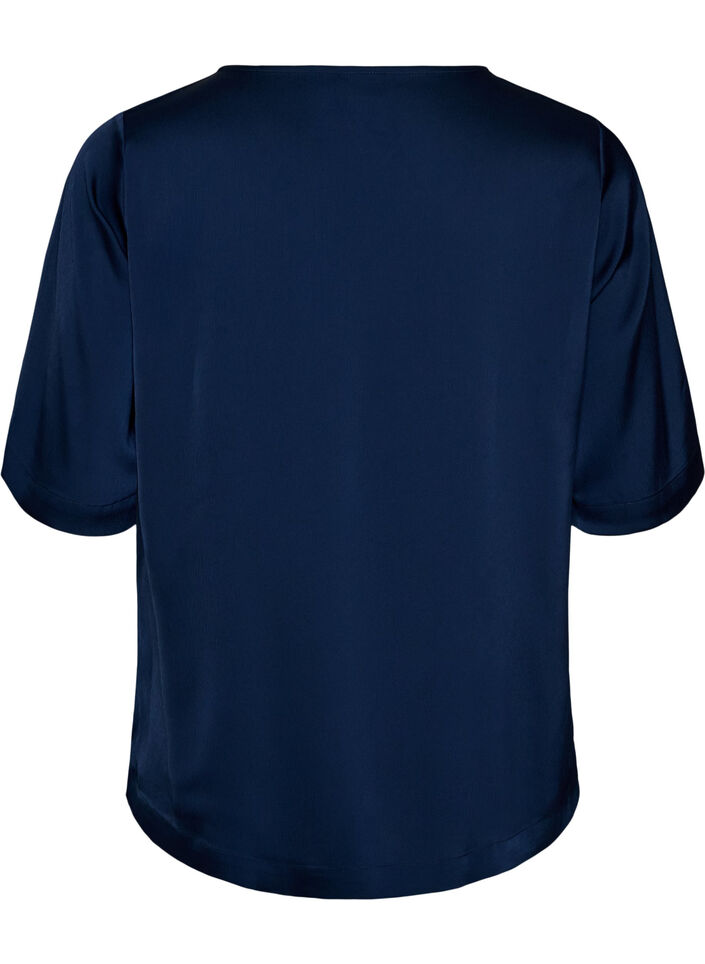 Satijnen blouse met ellebooglange mouwen, Blauw, Packshot image number 1