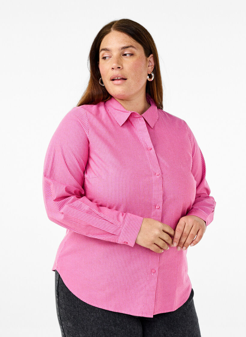 Chemise à manches longues en coton, Rouge, Model image number 0