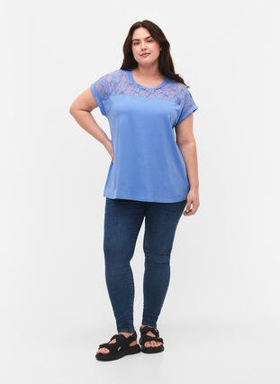 T-shirt en coton à manches courtes avec dentelle, Persian Jewel, Model image number 2