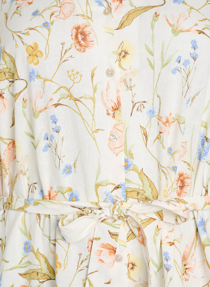 Robe chemise en lin et viscose avec une ceinture &agrave; nouer, Vanille, Packshot image number 2
