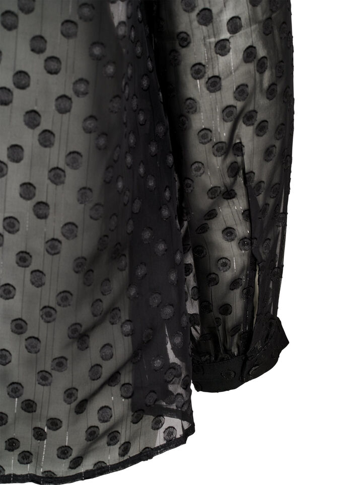 Chiffon blouse met een gestippelde textuur, Black, Packshot image number 3